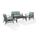 Crosley kaplan 4 pc outdoor seating set with mist cushion - loveseat, two chairs, coffee table - 138.75 W x 72.19 D x 32 H