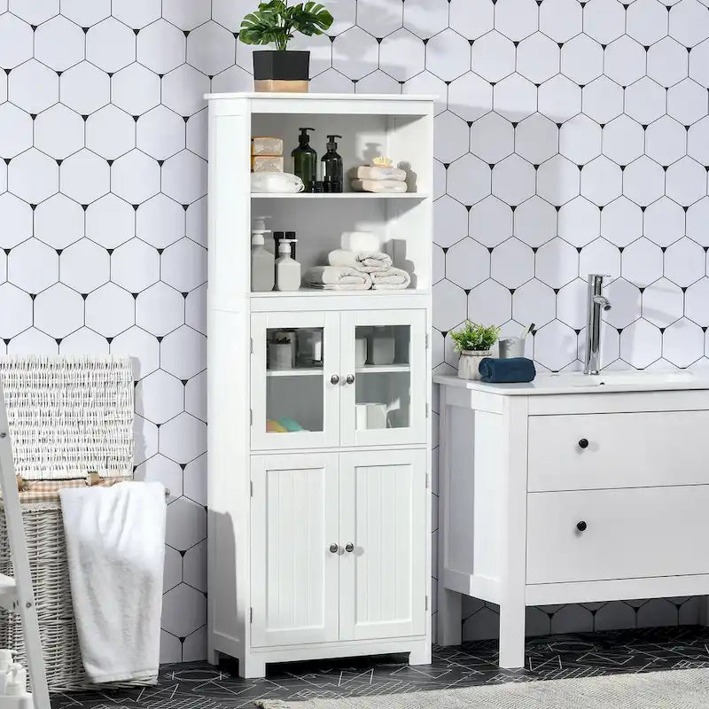 HOMCOM 63  Buffet with Hutch, Kitchen Pantry, Freestanding Storage Cabinet