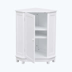 Triangle Corner Bathroom Storage Cabinet 31.5" H x 24.72" W - 2 Shelf MDF Wood Organizer with Ceramic Knobs - Black Brown