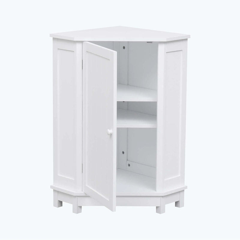 Triangle Corner Bathroom Storage Cabinet 31.5" H x 24.72" W - 2 Shelf MDF Wood Organizer with Ceramic Knobs - Black Brown