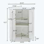 Triangle Corner Bathroom Storage Cabinet 31.5" H x 24.72" W - 2 Shelf MDF Wood Organizer with Ceramic Knobs - Black Brown