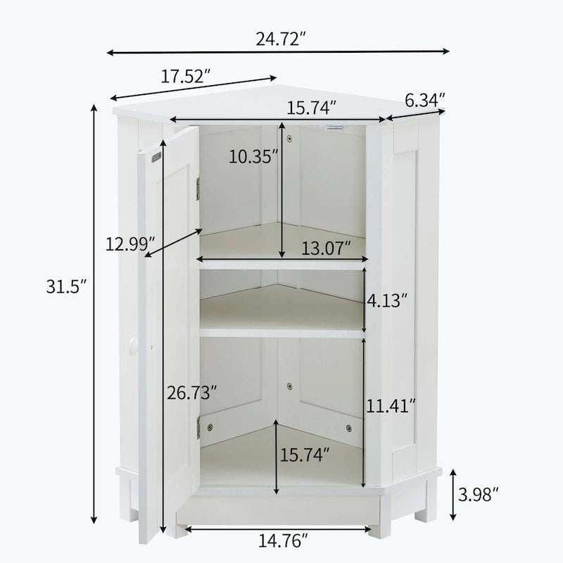 Triangle Corner Bathroom Storage Cabinet 31.5" H x 24.72" W - 2 Shelf MDF Wood Organizer with Ceramic Knobs - Black Brown