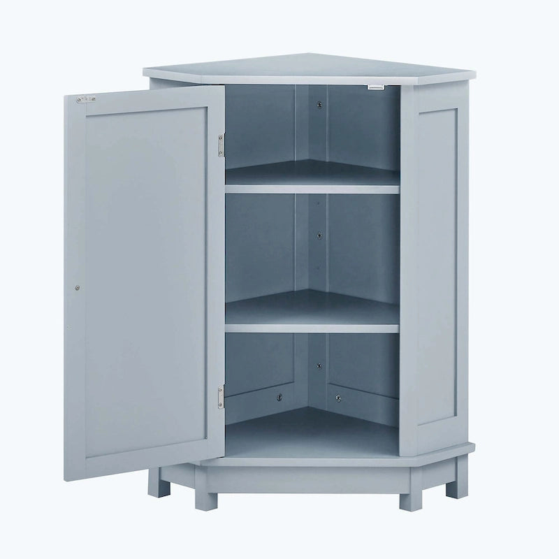 Triangle Corner Bathroom Storage Cabinet 31.5" H x 24.72" W - 2 Shelf MDF Wood Organizer with Ceramic Knobs - Black Brown