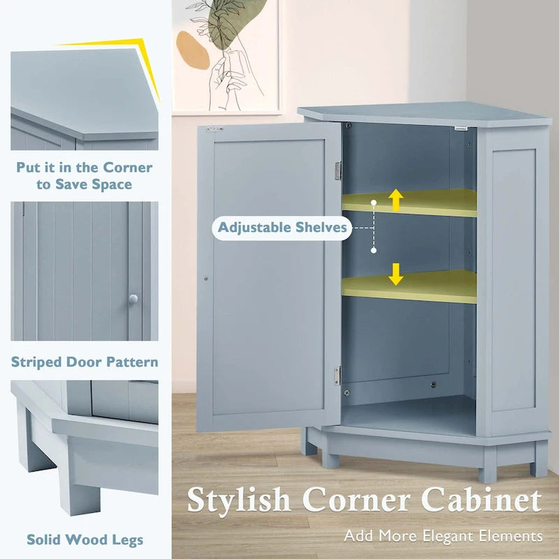 Triangle Corner Bathroom Storage Cabinet 31.5" H x 24.72" W - 2 Shelf MDF Wood Organizer with Ceramic Knobs - Black Brown