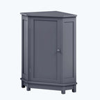 Triangle Corner Bathroom Storage Cabinet 31.5" H x 24.72" W - 2 Shelf MDF Wood Organizer with Ceramic Knobs - Black Brown