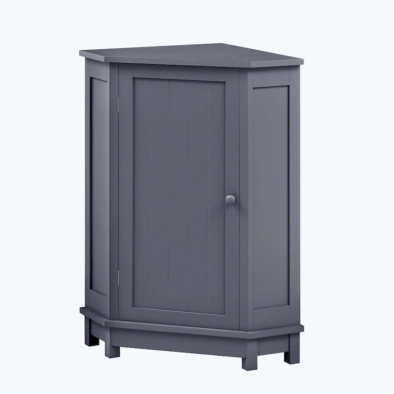 Triangle Corner Bathroom Storage Cabinet 31.5" H x 24.72" W - 2 Shelf MDF Wood Organizer with Ceramic Knobs - Black Brown