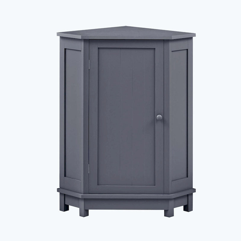 Triangle Corner Bathroom Storage Cabinet 31.5" H x 24.72" W - 2 Shelf MDF Wood Organizer with Ceramic Knobs - Black Brown
