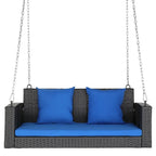 Outdoor 2-Person Wicker Porch Swing Bench with Cushion
