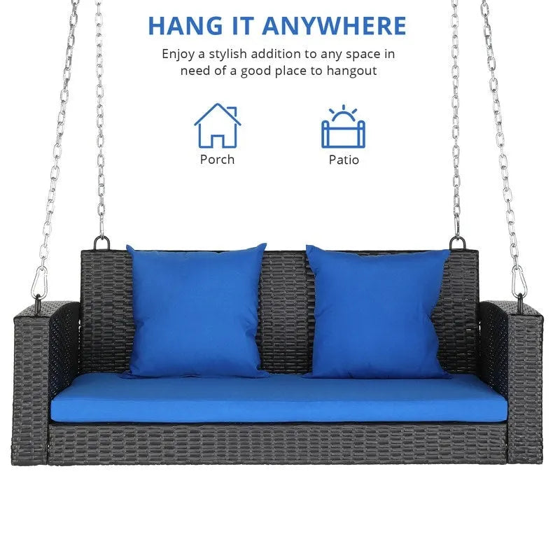 Outdoor 2-Person Wicker Porch Swing Bench with Cushion