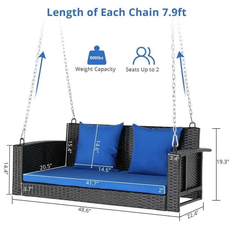 Outdoor 2-Person Wicker Porch Swing Bench with Cushion