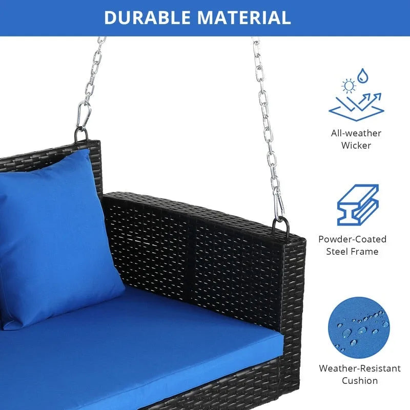 Outdoor 2-Person Wicker Porch Swing Bench with Cushion