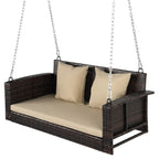 Outdoor 2-Person Wicker Porch Swing Bench with Cushion