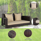 Outdoor 2-Person Wicker Porch Swing Bench with Cushion