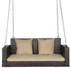 Outdoor 2-Person Wicker Porch Swing Bench with Cushion