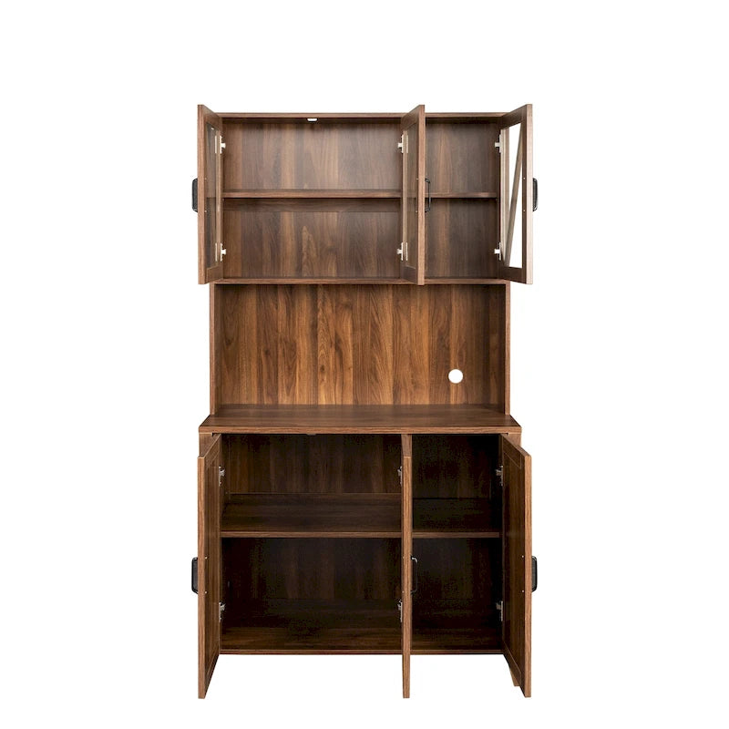 Pantry Storage Cabinet with Glass Doors - N/A