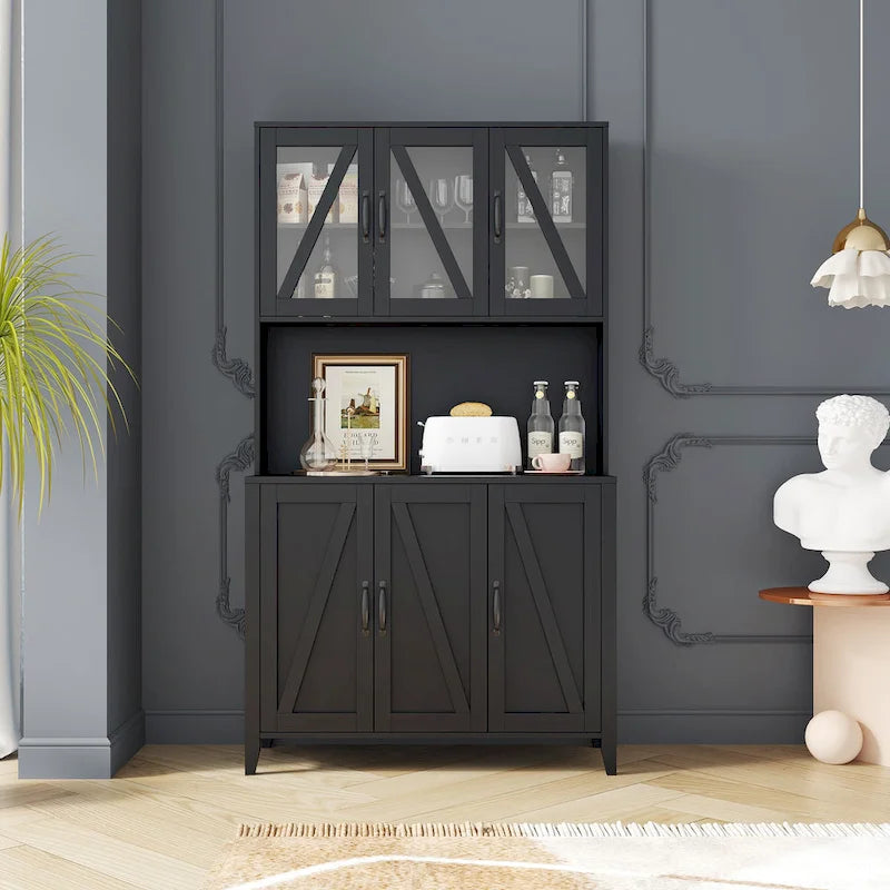 Pantry Storage Cabinet with Glass Doors - N/A