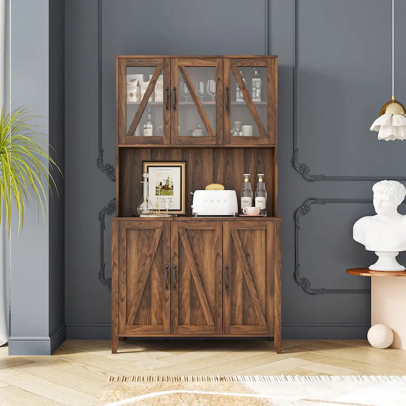 Pantry Storage Cabinet with Glass Doors - N/A