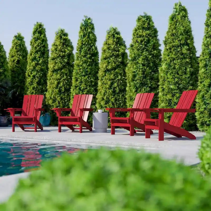 Set of 4 Commercial All-Weather Adirondack Chairs with Cupholders