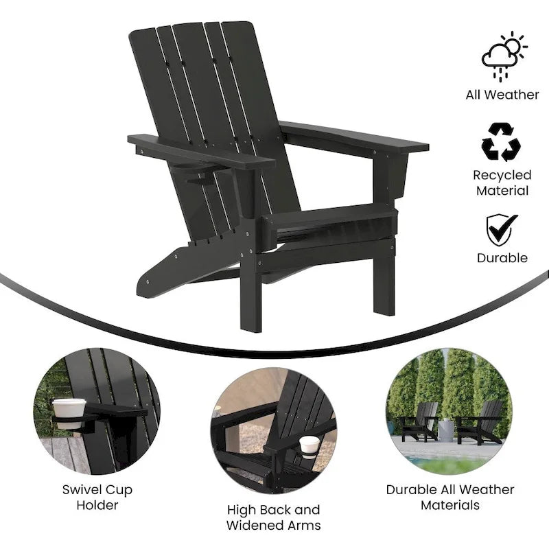 Set of 4 Commercial All-Weather Adirondack Chairs with Cupholders