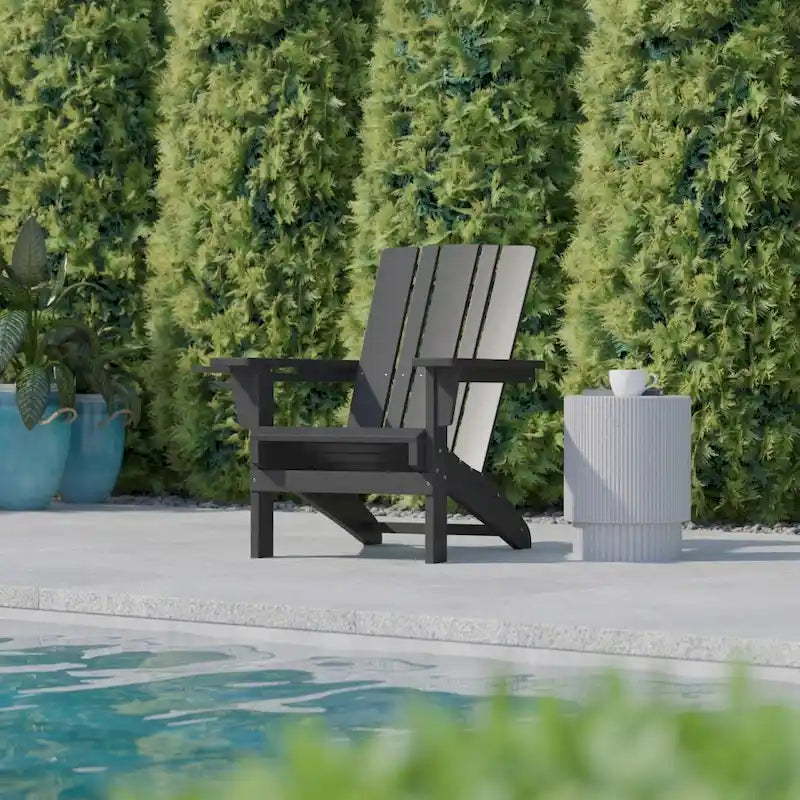 Set of 4 Commercial All-Weather Adirondack Chairs with Cupholders