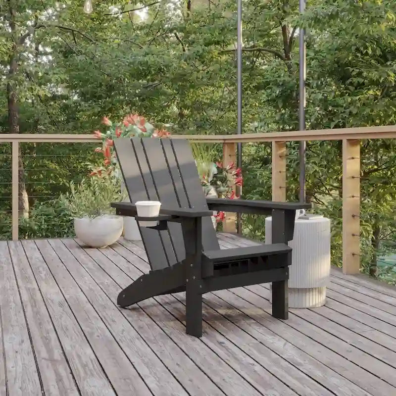 Set of 4 Commercial All-Weather Adirondack Chairs with Cupholders