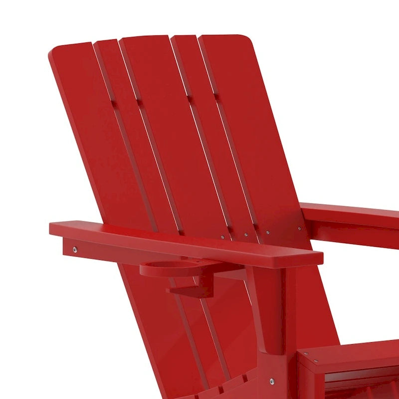 Set of 4 Commercial All-Weather Adirondack Chairs with Cupholders