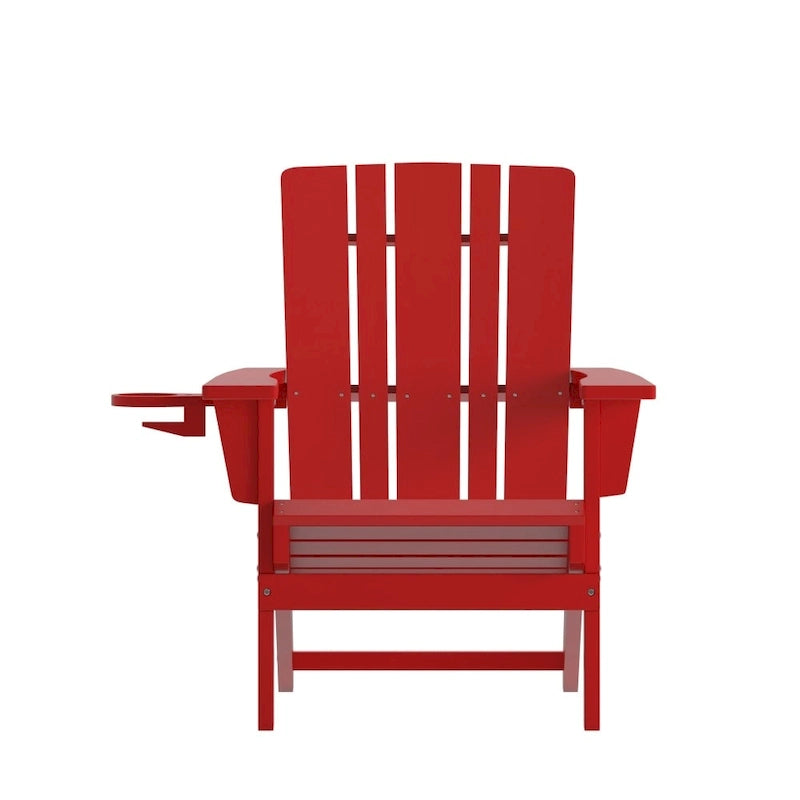 Set of 4 Commercial All-Weather Adirondack Chairs with Cupholders