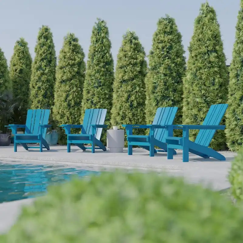 Set of 4 Commercial All-Weather Adirondack Chairs with Cupholders