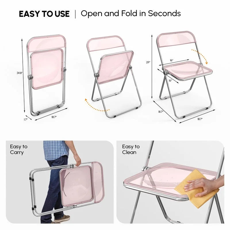 2PC Folding Stackable Acrylic Chair Transparent