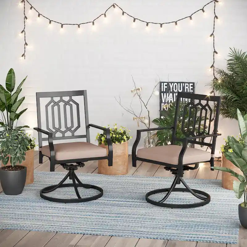 MAISON ARTS 2-Piece Metal Patio Dining Swivel Chairs with Cushions