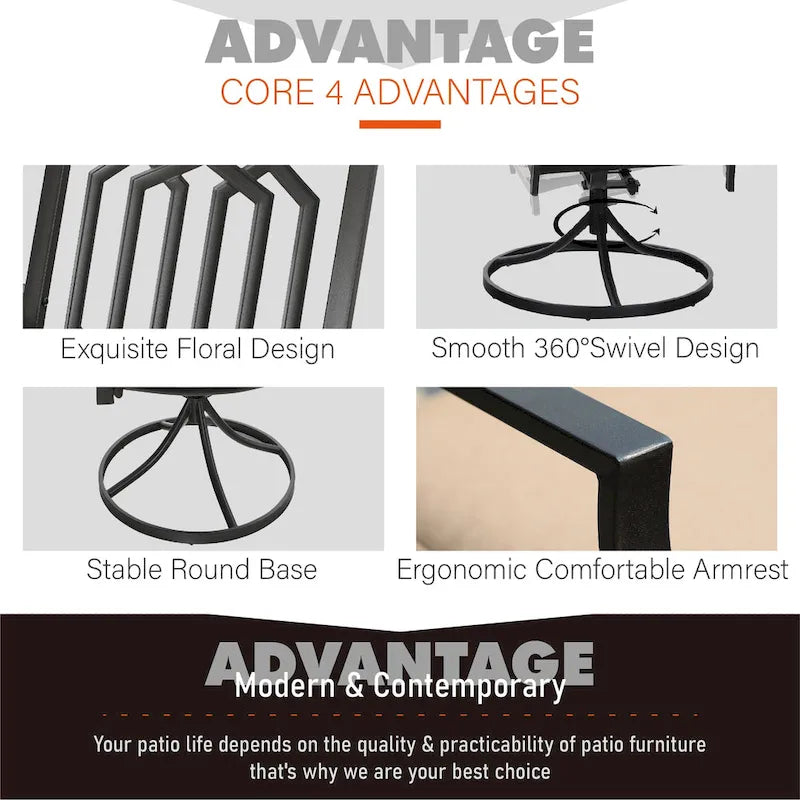 MAISON ARTS 2-Piece Metal Patio Dining Swivel Chairs with Cushions