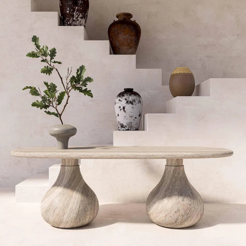 Smooch Concrete Indoor / Outdoor Pedestal 87 inch Oval Dining Table