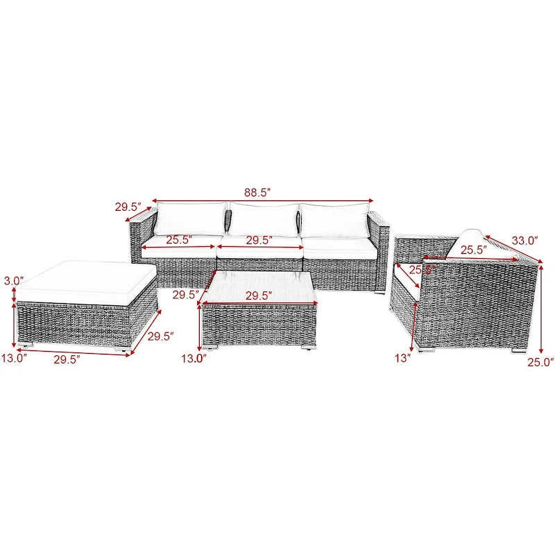 Costway 6PC Grey Rattan Patio Set