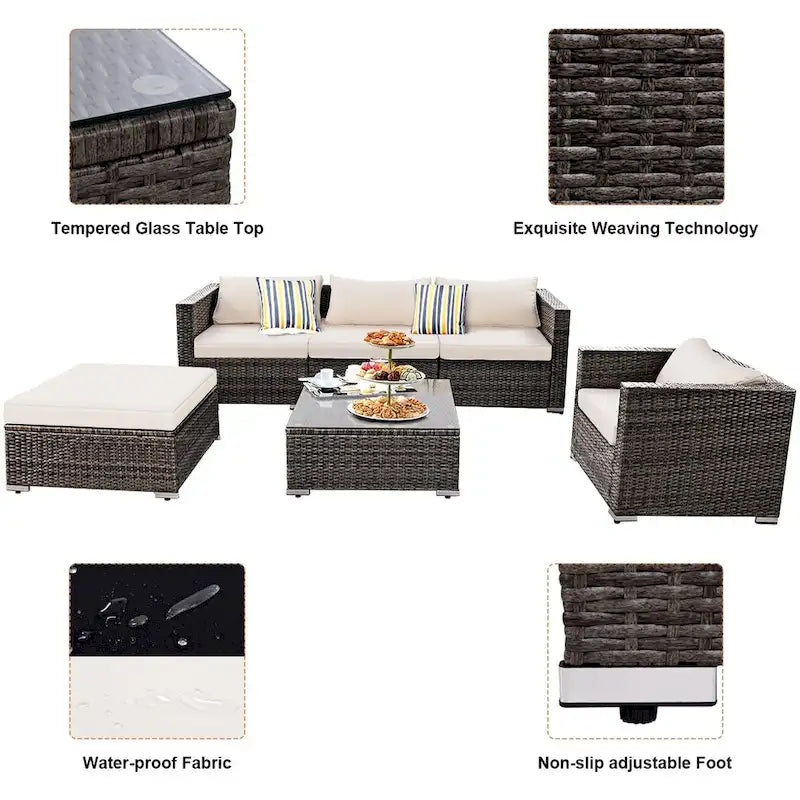 Costway 6PC Grey Rattan Patio Set