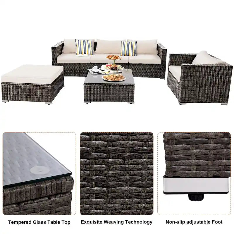 Costway 6PC Grey Rattan Patio Set