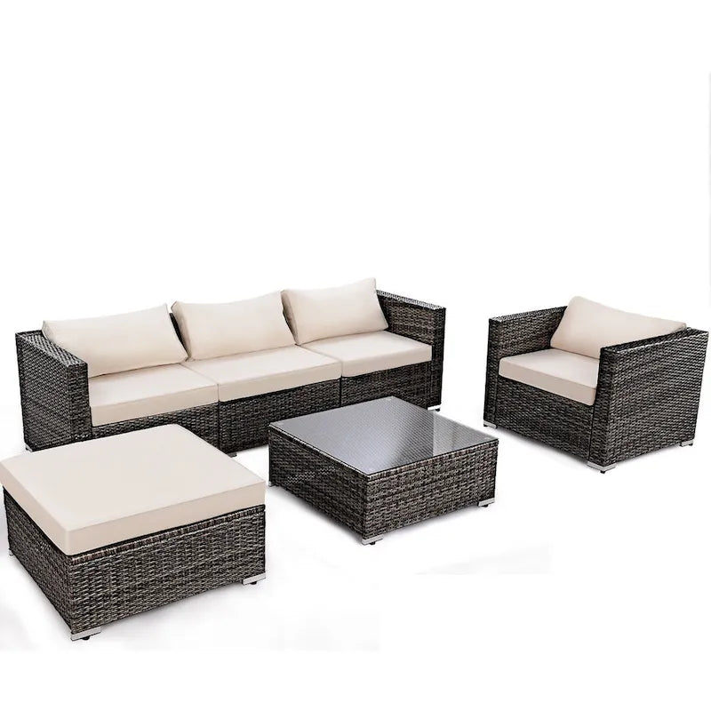 Costway 6PC Grey Rattan Patio Set