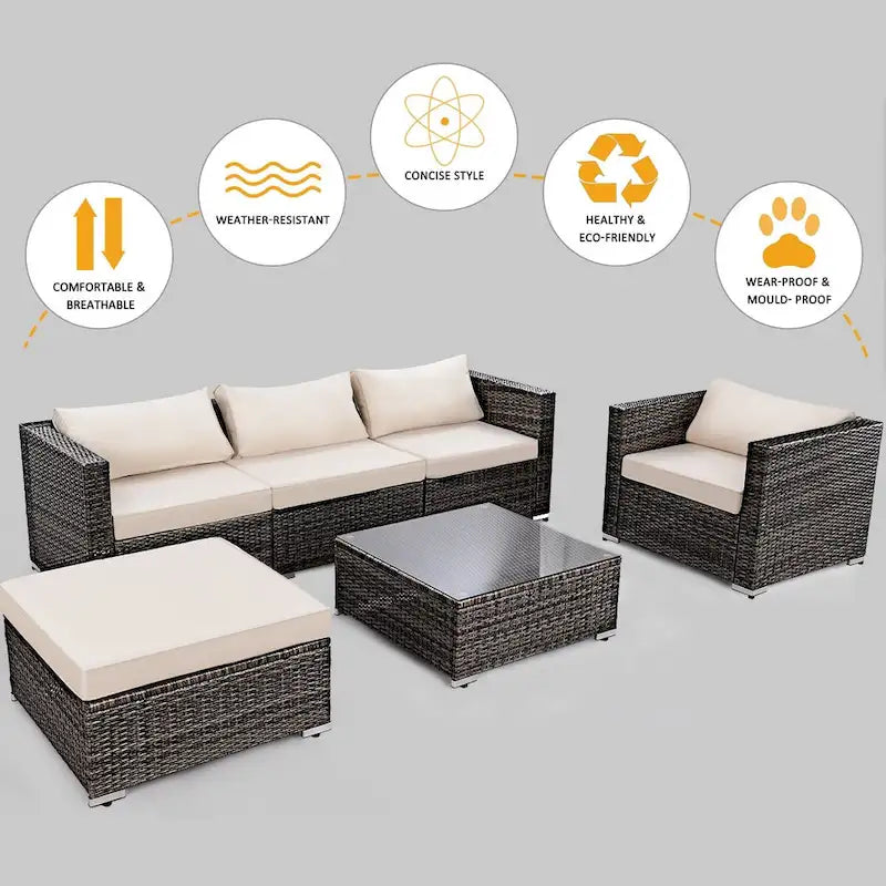 Costway 6PC Grey Rattan Patio Set