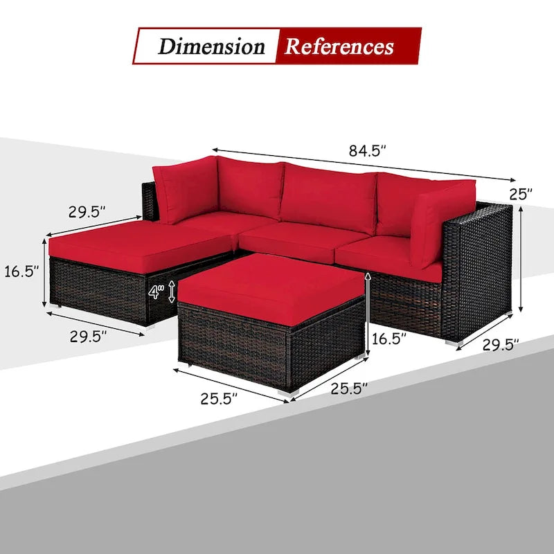 Costway 5PCS Patio Rattan Furniture Set Sectional Conversation Set - 5-Piece Sets