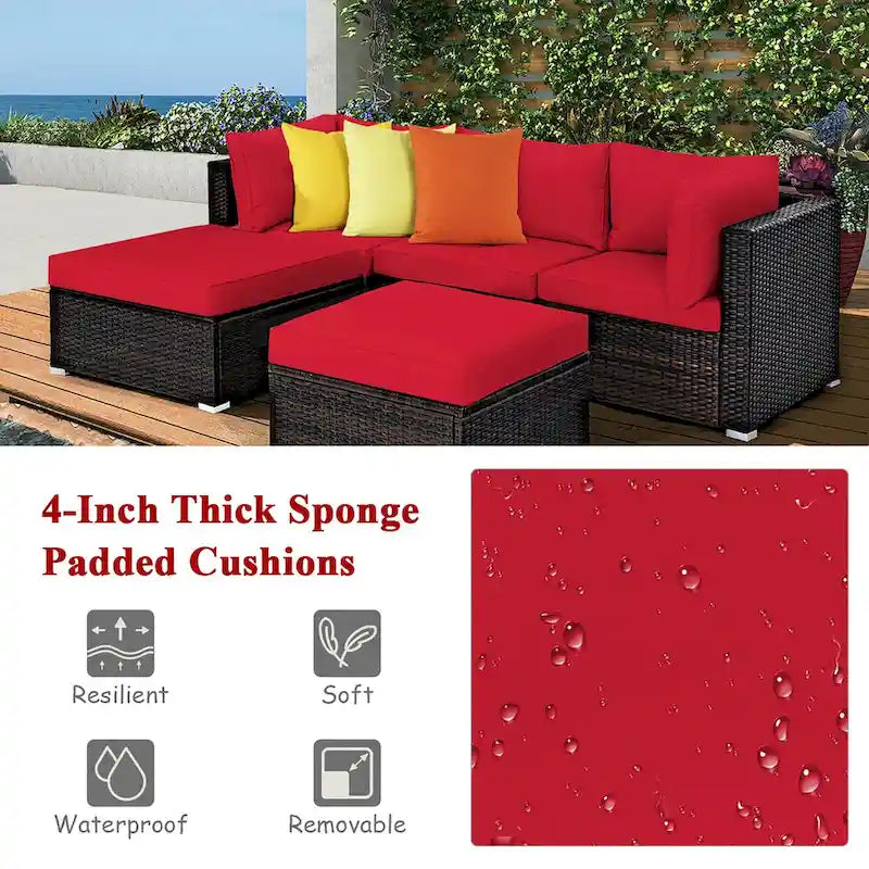 Costway 5PCS Patio Rattan Furniture Set Sectional Conversation Set - 5-Piece Sets