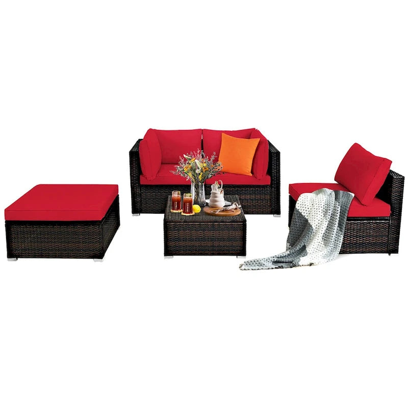 Costway 5PCS Patio Rattan Furniture Set Sectional Conversation Set - 5-Piece Sets