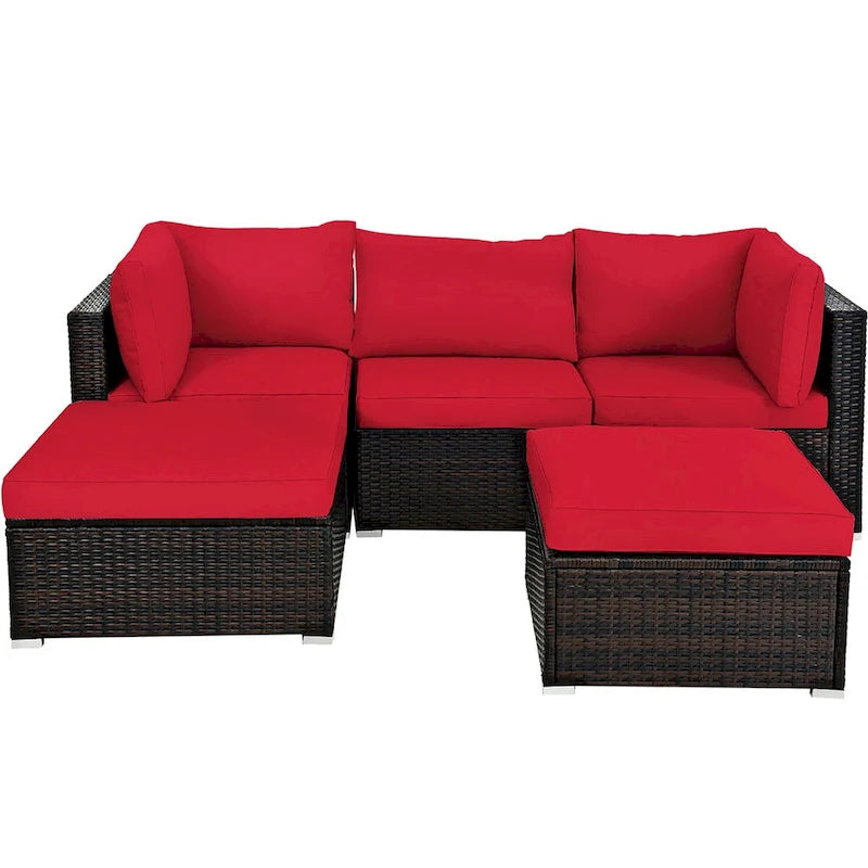 Costway 5PCS Patio Rattan Furniture Set Sectional Conversation Set - 5-Piece Sets