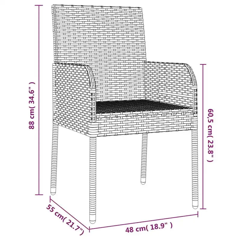 vidaXL Patio Chairs with Cushions 2 pcs Poly Rattan Black
