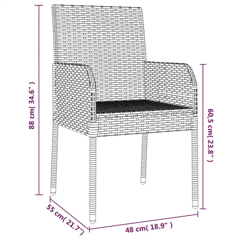 vidaXL Patio Chairs with Cushions 2 pcs Poly Rattan Black