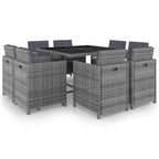 vidaXL Patio Dining Set 9 Piece Outdoor Table and Chair Poly Rattan Furniture - 42.9  x 42.9  x 29.1
