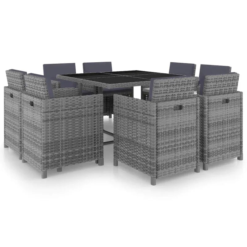 vidaXL Patio Dining Set 9 Piece Outdoor Table and Chair Poly Rattan Furniture - 42.9  x 42.9  x 29.1