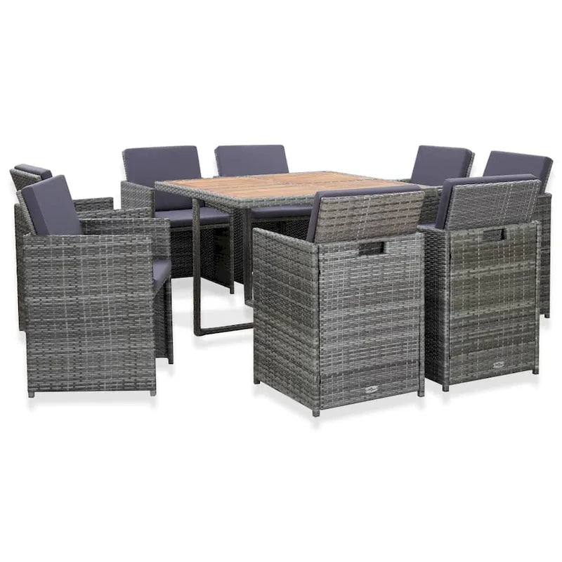 vidaXL Patio Dining Set 9 Piece Outdoor Table and Chair Poly Rattan Furniture - 42.9  x 42.9  x 29.1 