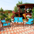 Costway 4PCS Patio Rattan Furniture Set Acacia Wood Frame Cushioned - See Details