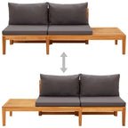 vidaXL Patio Sun Lounger with Cushions Modular Sofa Tea Table Solid Acacia Wood