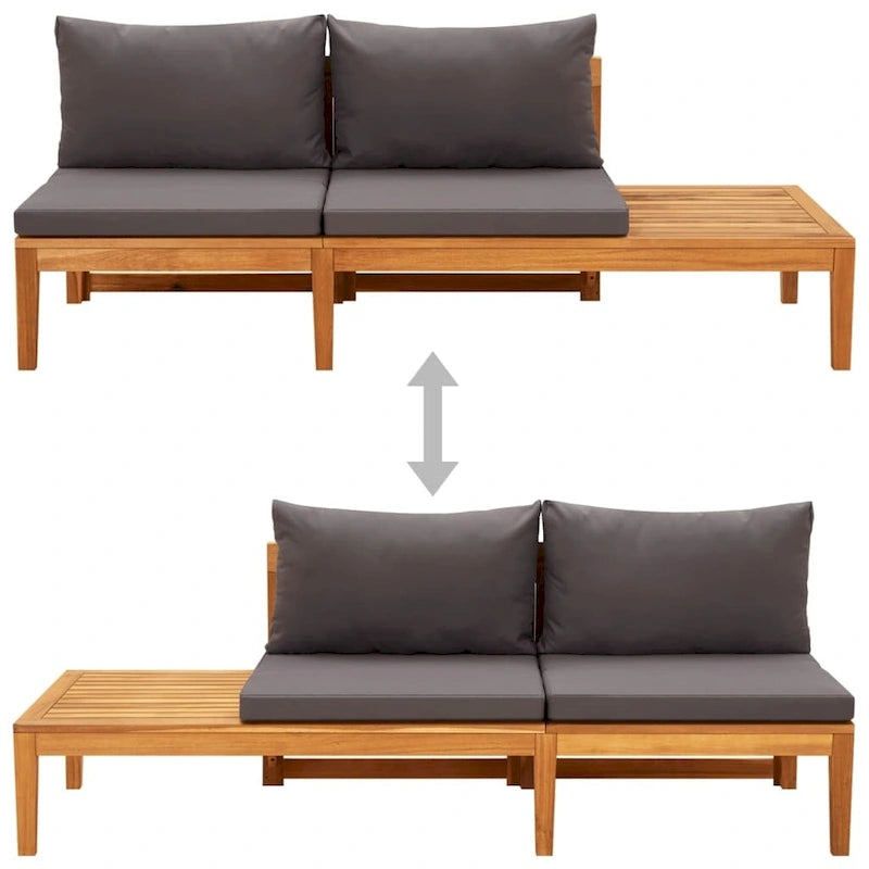 vidaXL Patio Sun Lounger with Cushions Modular Sofa Tea Table Solid Acacia Wood