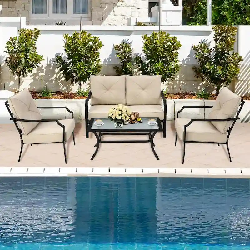 4 PCS Patio Furniture Set Cushion Sofa Loveseat Sectional Garden Deck - 54  x 33  x 34